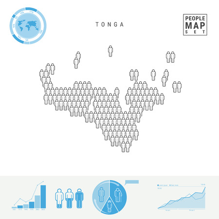 Tonga People Icon Map. People Crowd in the Shape of a Map of Tonga. Stylized Silhouette of Tonga. Population Growth and Aging Infographic Elements. Vector Illustration Isolated on White.のイラスト素材
