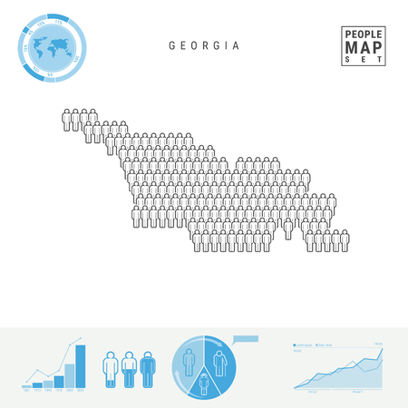 Georgia People Icon Map. People Crowd in the Shape of a Map of Georgia. Stylized Silhouette of Georgia. Population Growth and Aging Infographic Elements. Vector Illustration Isolated on White.のイラスト素材