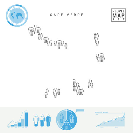 Cape Verde People Icon Map. People Crowd in the Shape of a Map of Cape Verde. Stylized Silhouette of Cape Verde. Population Growth, Aging Infographic Elements. Vector Illustration Isolated on White.のイラスト素材