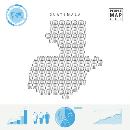 Guatemala People Icon Map. People Crowd in the Shape of a Map of Guatemala. Stylized Silhouette of Guatemala. Population Growth and Aging Infographic Elements. Vector Illustration Isolated on White.のイラスト素材
