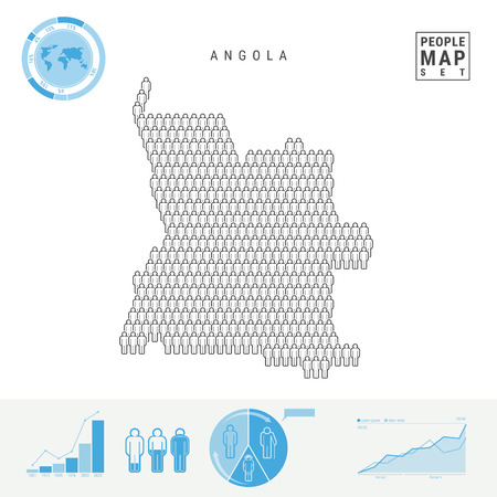 Angola People Icon Map. People Crowd in the Shape of a Map of Angola. Stylized Silhouette of Angola. Population Growth and Aging Infographic Elements. Vector Illustration Isolated on White.のイラスト素材