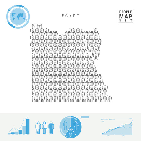 Egypt People Icon Map. People Crowd in the Shape of a Map of Egypt. Stylized Silhouette of Egypt. Population Growth and Aging Infographic Elements. Vector Illustration Isolated on White.のイラスト素材