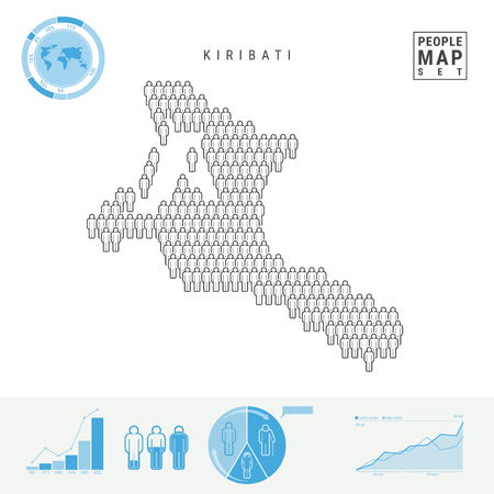 Kiribati People Icon Map. People Crowd in the Shape of a Map of Kiribati. Stylized Silhouette of Kiribati. Population Growth and Aging Infographic Elements. Vector Illustration Isolated on White.のイラスト素材