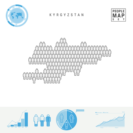 Kyrgyzstan People Icon Map. People Crowd in the Shape of a Map of Kyrgyzstan. Stylized Silhouette of Kyrgyzstan. Population Growth, Aging Infographic Elements. Vector Illustration Isolated on White.のイラスト素材