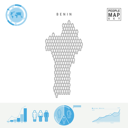 Benin People Icon Map. People Crowd in the Shape of a Map of Benin. Stylized Silhouette of Benin. Population Growth and Aging Infographic Elements. Vector Illustration Isolated on White.のイラスト素材