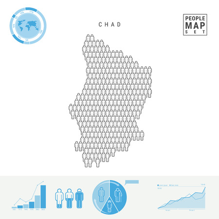 Chad People Icon Map. People Crowd in the Shape of a Map of Chad. Stylized Silhouette of Chad. Population Growth and Aging Infographic Elements. Vector Illustration Isolated on White.のイラスト素材
