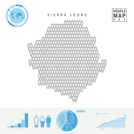 Sierra Leone People Icon Map. People Crowd in the Shape of a Map of Sierra Leone. Stylized Silhouette of Sierra Leone. Population Growth and Aging Infographics. Vector Illustration Isolated on White.のイラスト素材