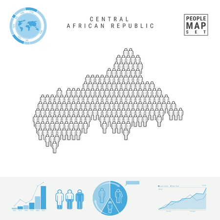 Central African Republic People Icon Map. People Crowd in the Shape of a Map of CAR. Stylized Silhouette of CAR. Population Growth, Aging Infographic Elements. Vector Illustration Isolated on White.のイラスト素材