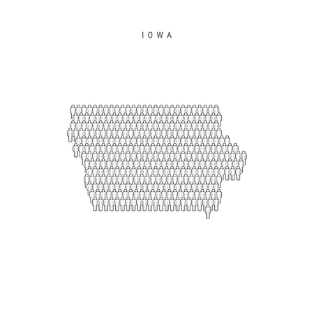 Vector People Map of Iowa, US State. Stylized Silhouette, People Crowd in the Shape of a Map of Iowa. Iowa Population. Illustration Isolated on White Background.のイラスト素材