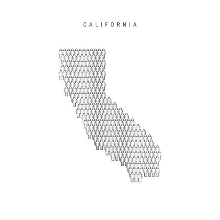 Vector People Map of California, US State. Stylized Silhouette, People Crowd in the Shape of a Map of California. California Population. Illustration Isolated on White Background.のイラスト素材