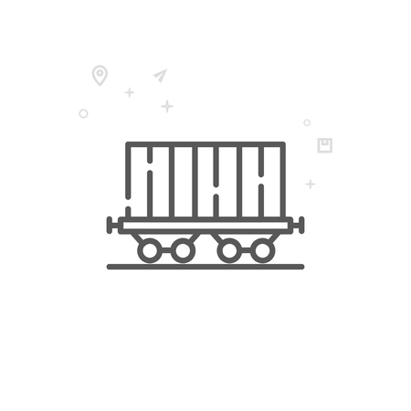 Well Car, Rail Freight Vector Line Icon, Symbol, Pictogram, Sign. Light Abstract Geometric Background. Editable Strokeのイラスト素材