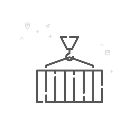 Cargo Container Loading Vector Line Icon, Symbol, Pictogram, Sign. Light Abstract Geometric Background. Editable Strokeのイラスト素材
