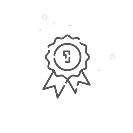 Quality Seal Vector Line Icon. Certificate Stamp Symbol, Pictogram, Sign. Light Abstract Geometric Background. Editable Stroke. Adjust Line Weight. Design with Pixel Perfection.のイラスト素材