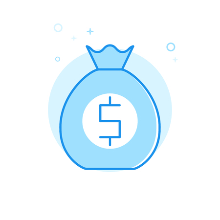 Money Prize Flat Vector Icon. Bag with Money, Lottery Winnings Symbol, Pictogram, Sign. Light Flat Style. Blue Monochrome Design. Editable Stroke. Adjust Line Weight. Design with Pixel Perfection.のイラスト素材