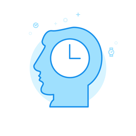 Time Management Flat Vector Icon. Businessman, Business Planning Symbol, Pictogram, Sign. Light Flat Style. Blue Monochrome Design. Editable Stroke. Adjust Line Weight. Design with Pixel Perfection.のイラスト素材