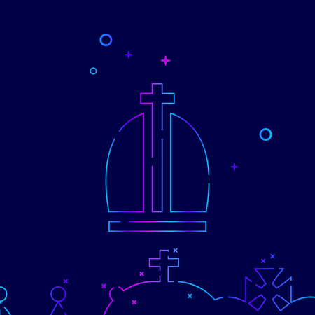 Christian Crown Vector Line Icon. Royal Gradient Symbol, Pictogram, Sign. Dark Blue Background. Light Abstract Geometric Background. Related Bottom Borderのイラスト素材