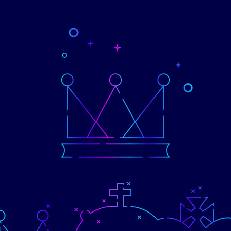 Royal Crown Vector Line Icon. Luxury, Achieve, Success Gradient Symbol, Pictogram, Sign. Dark Blue Background. Light Abstract Geometric Background. Related Bottom Borderのイラスト素材