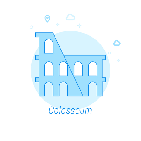 Colosseum, Rome, Italy Flat Vector Icon. Historical Landmarks Related Illustration. Light Flat Style. Blue Monochrome Design. Editable Stroke. Adjust Line Weight. Design with Pixel Perfection.のイラスト素材