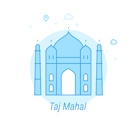 Taj Mahal, India Flat Vector Icon. Historical Landmarks Related Illustration. Light Flat Style. Blue Monochrome Design. Editable Stroke. Adjust Line Weight. Design with Pixel Perfection.のイラスト素材
