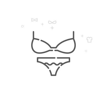 Bra And Panties Vector Line Icon, Symbol, Pictogram, Sign. Light Abstract Geometric Background. Editable Strokeのイラスト素材