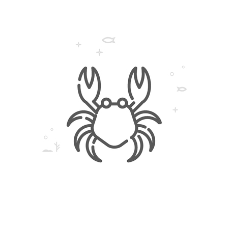Crab Vector Line Icon. Marine Life, Sea Creatures Symbol, Pictogram, Sign. Light Abstract Geometric Background. Editable Stroke. Adjust Line Weight. Design with Pixel Perfection.のイラスト素材