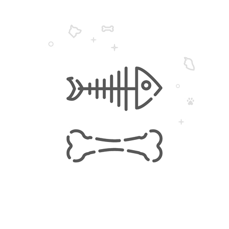 Fish Skeleton, Dog Bone Vector Line Icon. Pet Supplies Symbol, Pictogram, Sign. Light Abstract...