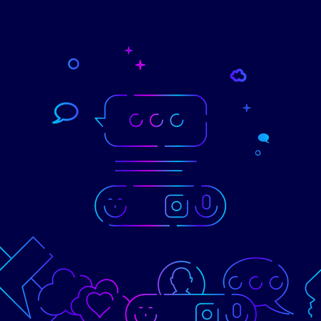Mobile Chat Design Vector Line Illustration. Dialogue, Chat Gradient Icon, Symbol or Pictogram, Sign. Dark Blue Background. Related Bottom Border.のイラスト素材