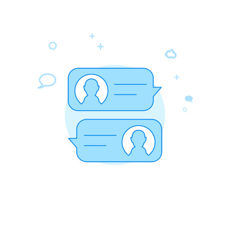 Mobile Chat Design Flat Vector Icon. Dialogue and Communication Illustration. Light Flat Style. Blue Monochrome Design. Editable Stroke. Adjust Line Weight.のイラスト素材