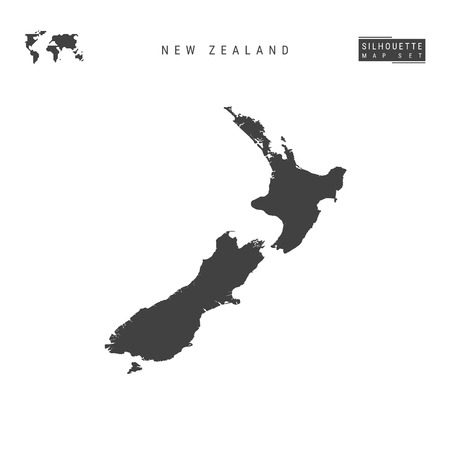 New Zealand Blank Vector Map Isolated on White Background. High-Detailed Black Silhouette Map of New Zealand.のイラスト素材
