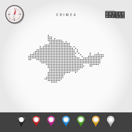 Vector Dots Map of Crimea. Simple Silhouette of Crimea. Realistic Vector Compass. Multicolored Map Pinsのイラスト素材