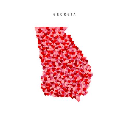 I Love Georgia. Red Hearts Pattern Vector Map of Georgiaのイラスト素材