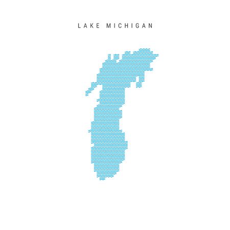 Vector Blue Wave Pattern Map of Lake Michigan. Wavy Line Pattern Silhouette of Lake Michiganのイラスト素材