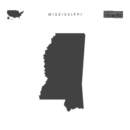 Mississippi US State Blank Vector Map Isolated on White Background. High-Detailed Black Silhouette Map of Mississippi.のイラスト素材