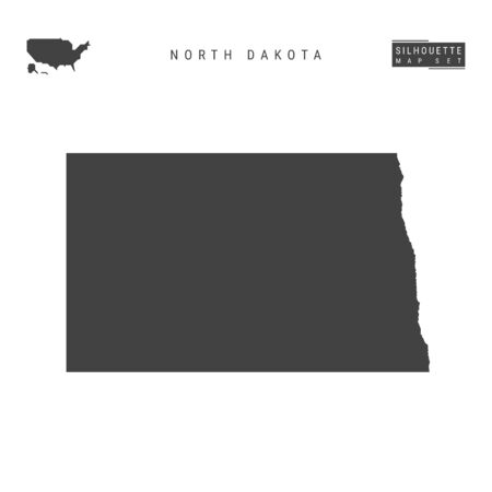 North Dakota US State Vector Map Isolated on White Background. High-Detailed Black Silhouette Map of North Dakotaのイラスト素材