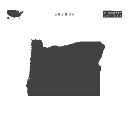 Oregon US State Vector Map Isolated on White Background. High-Detailed Black Silhouette Map of Oregonのイラスト素材