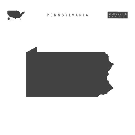 Pennsylvania US State Blank Vector Map Isolated on White Background. High-Detailed Black Silhouette Map of Pennsylvania.のイラスト素材