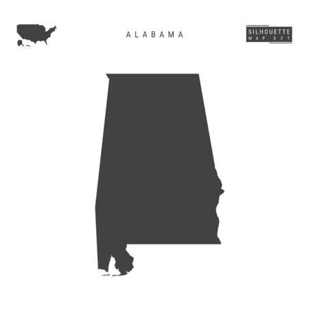 Alabama US State Blank Vector Map Isolated on White Background. High-Detailed Black Silhouette Map of Alabama.のイラスト素材