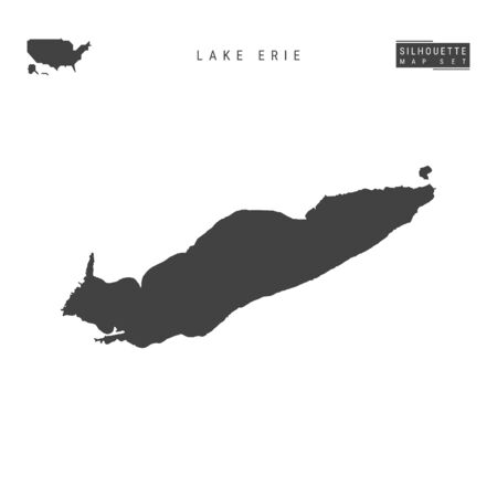 Lake Erie Blank Vector Map Isolated on White Background. High-Detailed Black Silhouette Map of Lake Erie.のイラスト素材