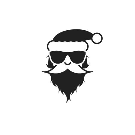 Santa Claus in Sunglasses. Black and White Portrait. Christmas Greeting Card Template. Vector Illustration.のイラスト素材