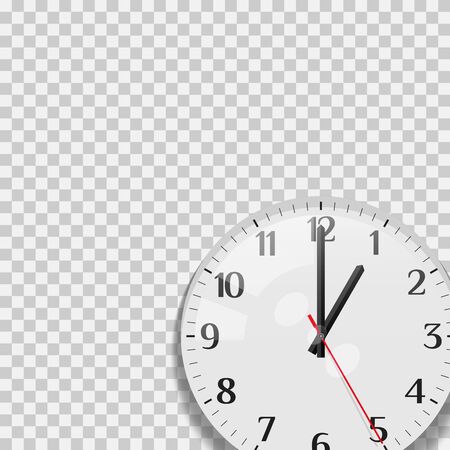 Classic analog office clockface with shadow on a plaid transparent background. Vector illustrationのイラスト素材