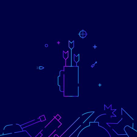 Quiver with arrows vector gradient line icon, illustration, symbol or pictogram, sign. Dark blue background. Related bottom border.のイラスト素材
