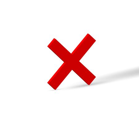 Red cross check mark sign. Vector choice sign. 3D illustration with soft shadow. Symbol of...