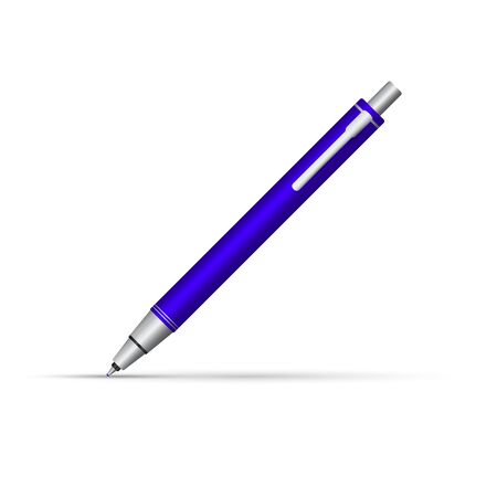 Blue button ballpoint pen writes at an angle of 45 degrees. Vector illustration.のイラスト素材