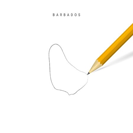 Barbados sketch outline map isolated on white background. Empty hand drawn vector map of Barbados. Realistic 3D pencil with soft shadow.のイラスト素材