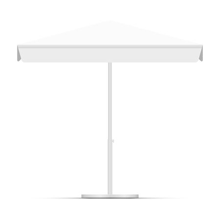 White empty beach umbrella commercial vector awning. Market, cafe, or restaurant desing element. Blank square market tent canopy mock up isolated on white background.のイラスト素材