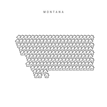 Montana real estate property map. Icons of houses in the shape of a map of Montana. Creative concept for a real estate agency. Vector illustration.のイラスト素材