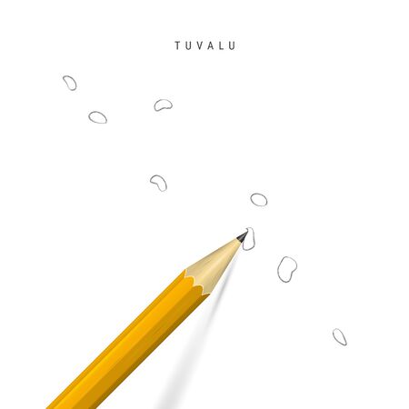 Tuvalu freehand pencil sketch outline map isolated on white background. Empty hand drawn vector map of Tuvalu. Realistic 3D pencil with soft shadow.のイラスト素材