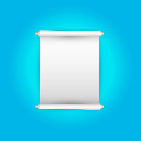 Old paper scroll on wooden sticks. 3D realistic vector illustration. Blue sky background.のイラスト素材