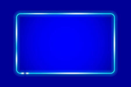 Glowing rounded rectangular neon frame, blue background. Realistic vector illustration.のイラスト素材