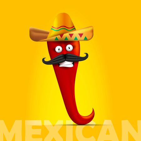 Chili pepper cartoon character. Vector illustration, 3D gradient mesh. Mexican food mascot.のイラスト素材
